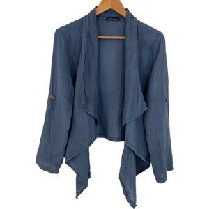 Bella amore wrap linen cardigan sweater cornflower blue 100% linen small